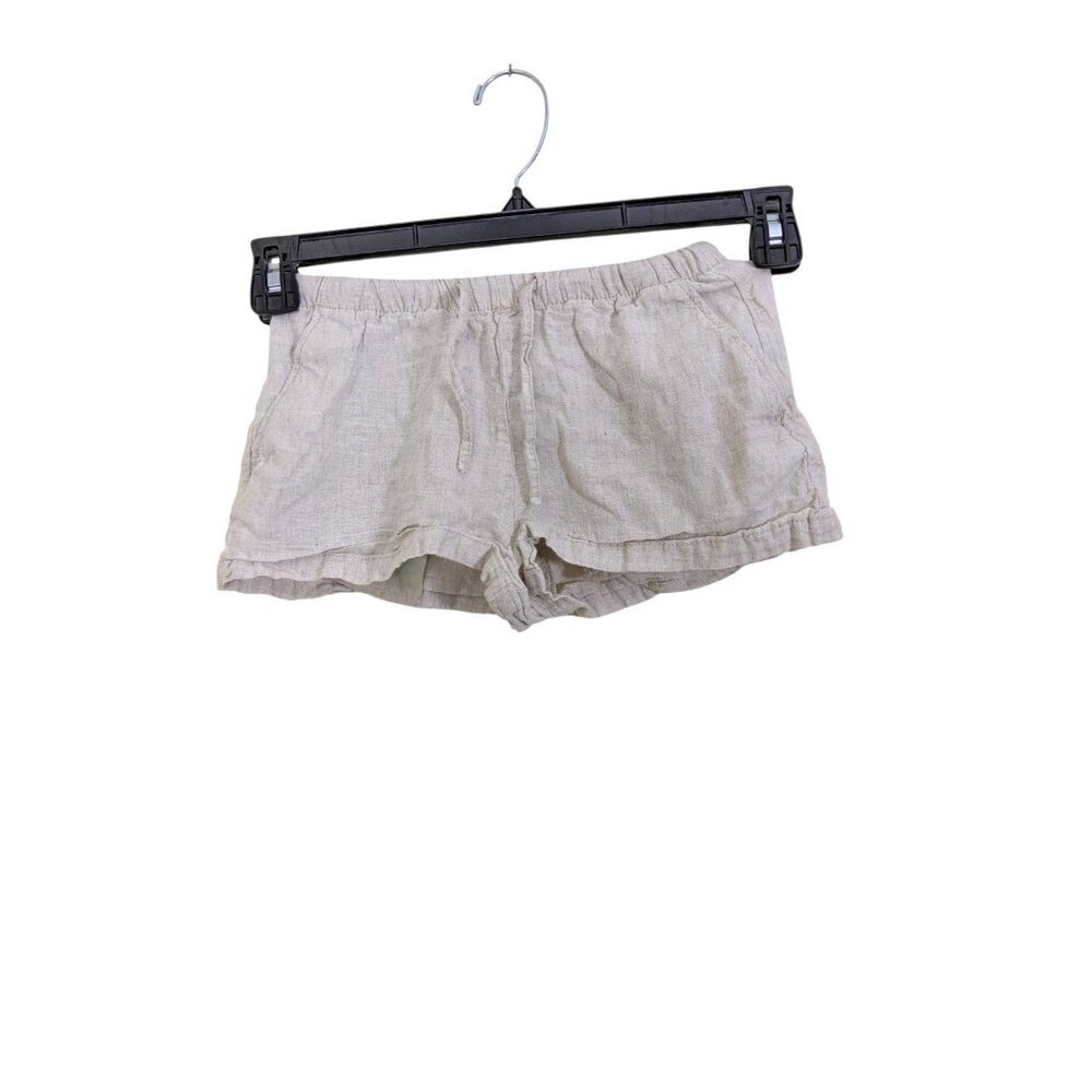 Girls Size Med 8 Linen Blend Elastic Waist Shorts Beige Beach Summer Natural